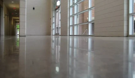 Polished concrete corridor in a Lafayette, LA commercial building